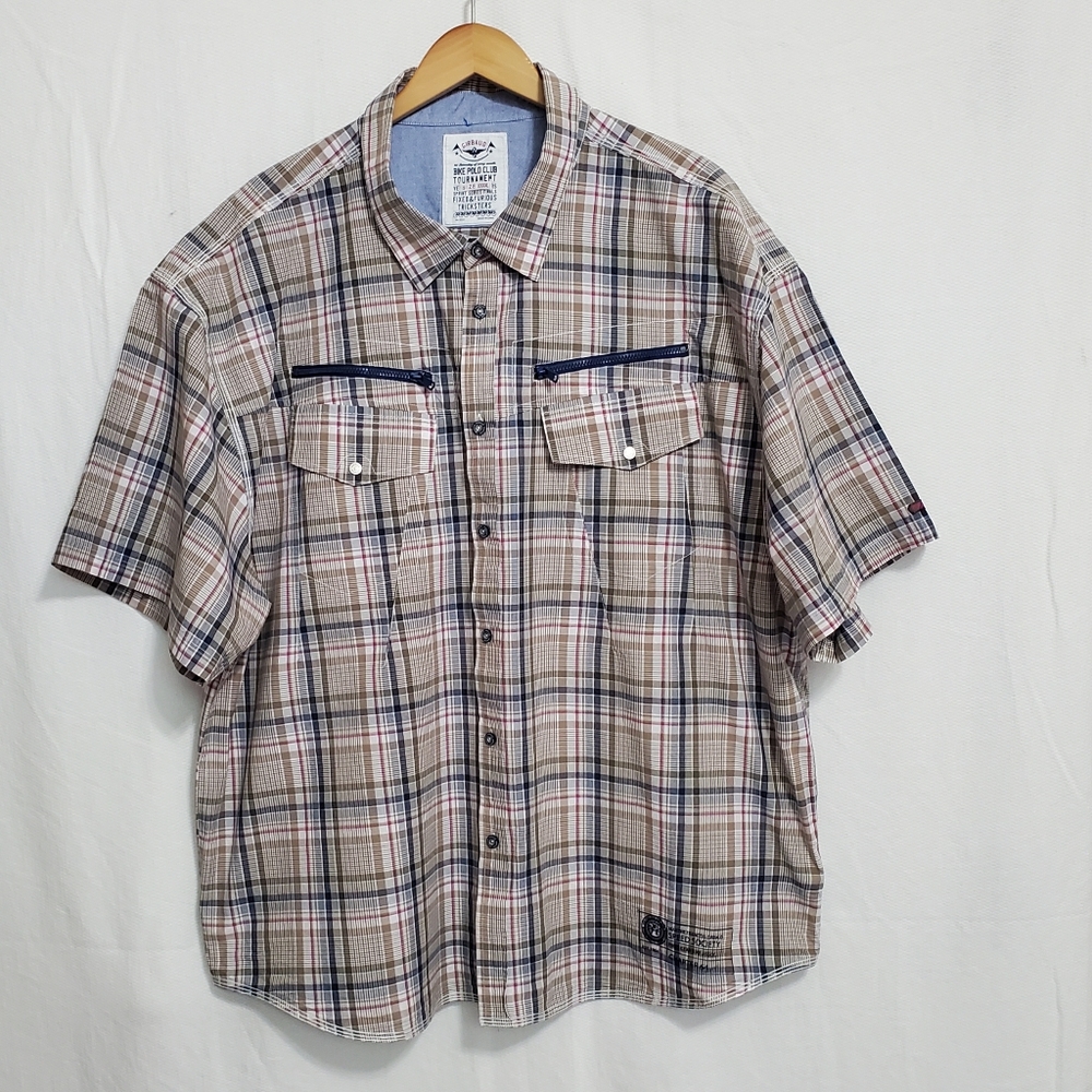 Marithe Francois Girbaud Plaid Short Sleeve Button Down Shirt 4XL